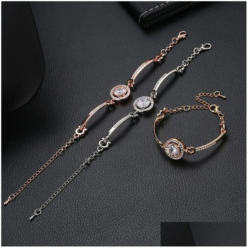luxury cubic zirconia stone charm bracelets for women bling artificial diamond gold silver rose gold chain bangle fashion jewelry gift