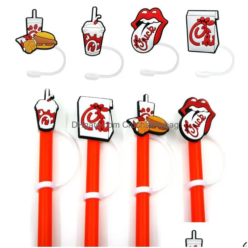 Custom soft Chicken  silicone straw toppers accessories cover charms Reusable Splash Proof drinking dust plug decorative 8mm straw party