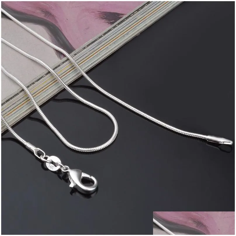 dhl free 1mm 925 sterling silver smooth snake chains choker necklace for women`s fashion jewelry in bulk 16 18 20 22 24 inch