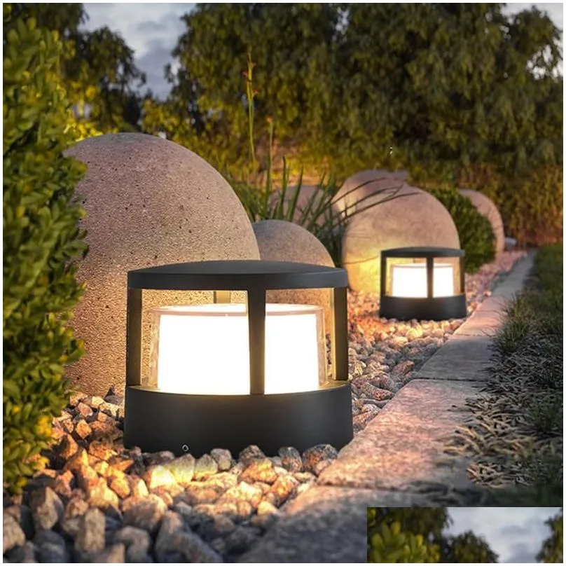 Lawn Lamps Thrisdar Waterproof LED Post Lamp Front Door Exterior Bollard Light Villa Garden Landscape Pillar Patio Pathway