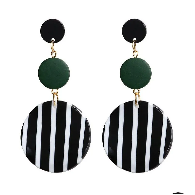 trendy simple round black white fringe drop earrings for women long acrylic stripe tassel statement dangle earrings fashion jewelry