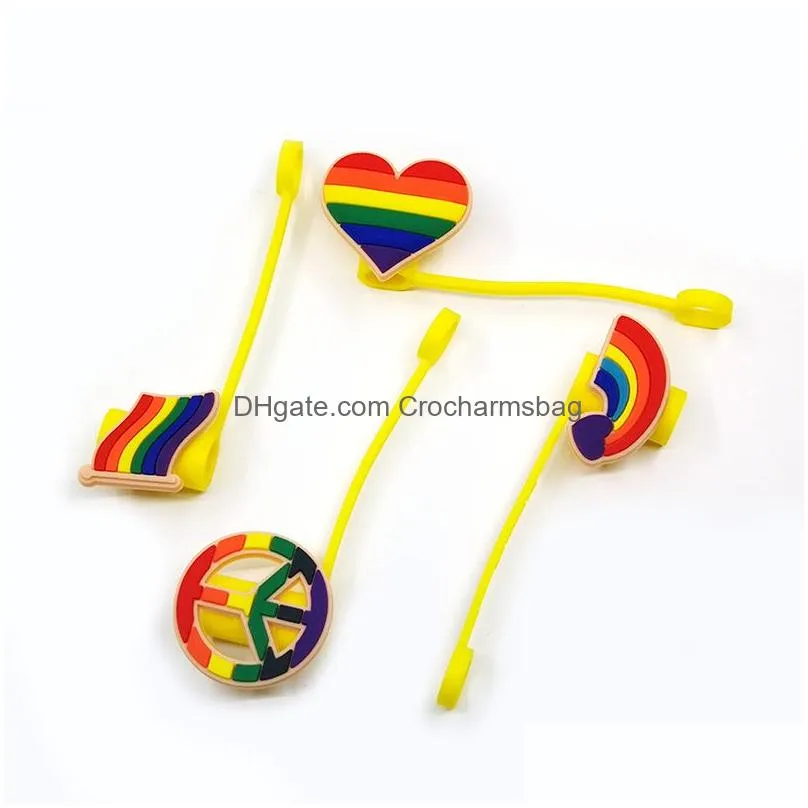 Custom Rainbow Flag silicone straw toppers accessories cover charms Reusable Splash Proof drinking dust plug decorative 8mm straw party