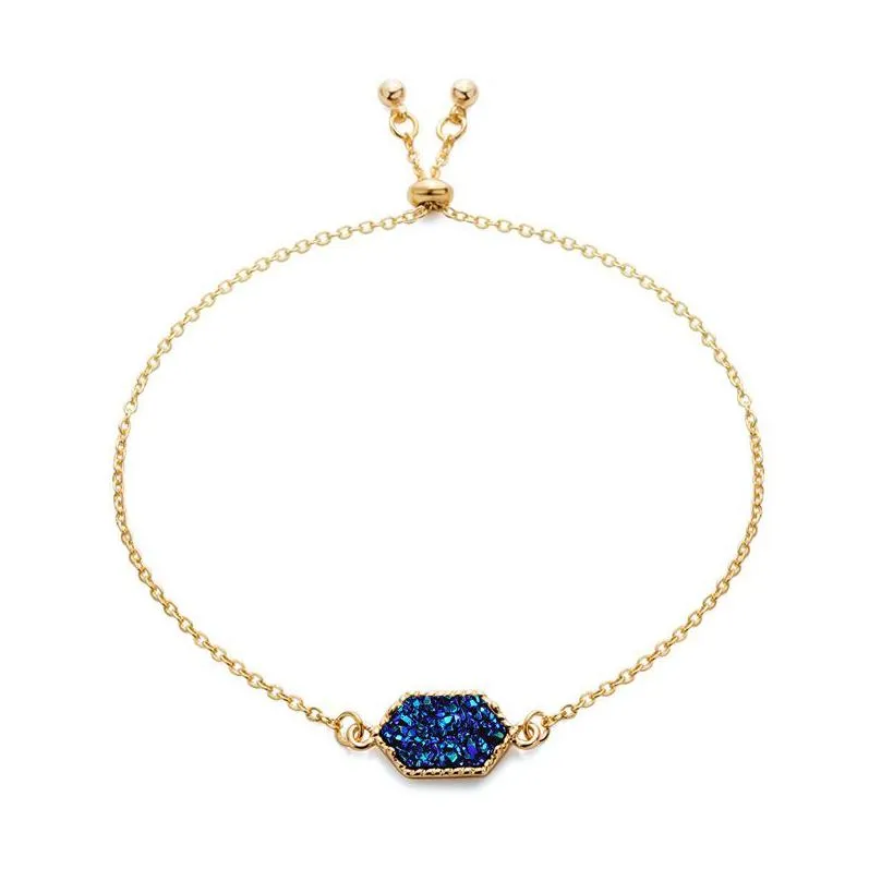 new druzy stone bracelet 8 colors geometric shape natural stone charm gold silver chains wrap adjustable bangle for women luxury