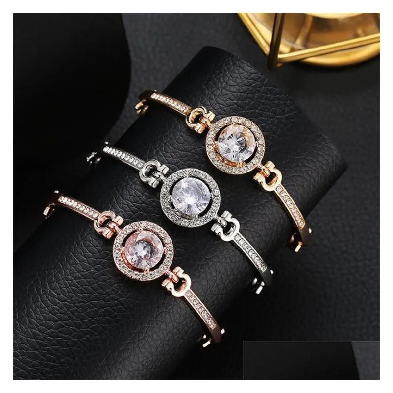 luxury cubic zirconia stone charm bracelets for women bling artificial diamond gold silver rose gold chain bangle fashion jewelry gift