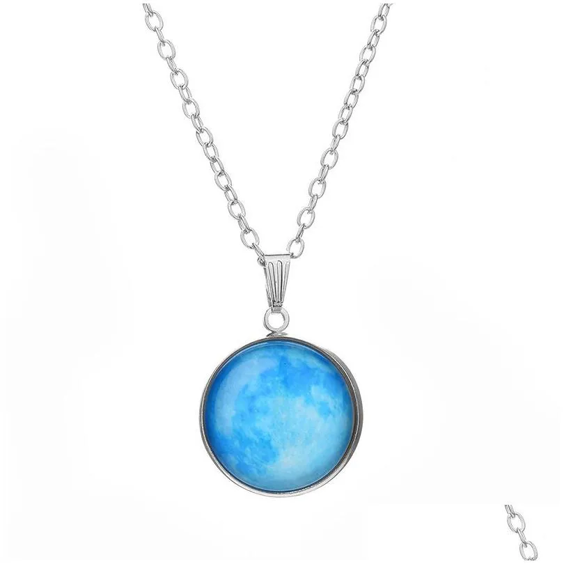 luminous galaxy universe nebula necklaces glow in the dark cabochon glass star moon pendant silver chain for women men fashion jewelry