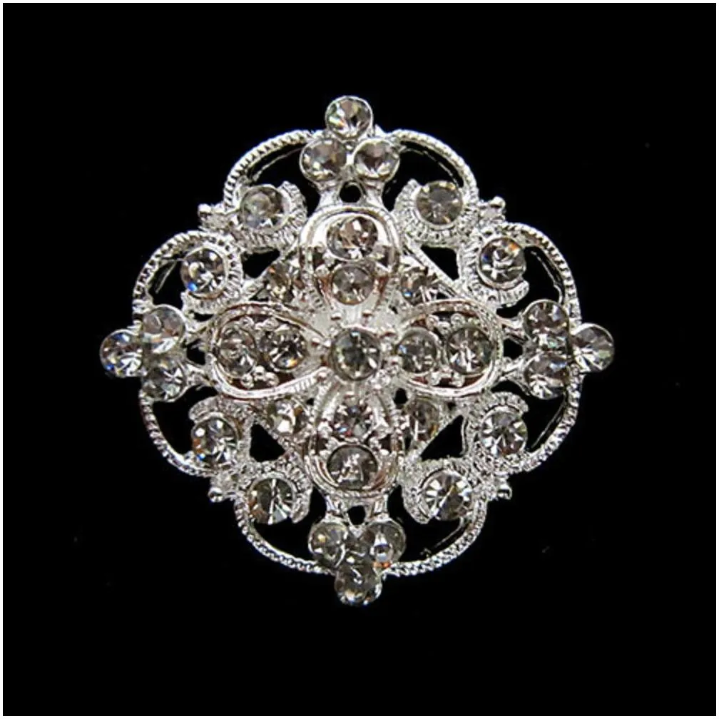 Jewelry Sparkly Silver Plated Clear Rhinestone Crystal Flower Diamante Brooch Bouquet Party Pins