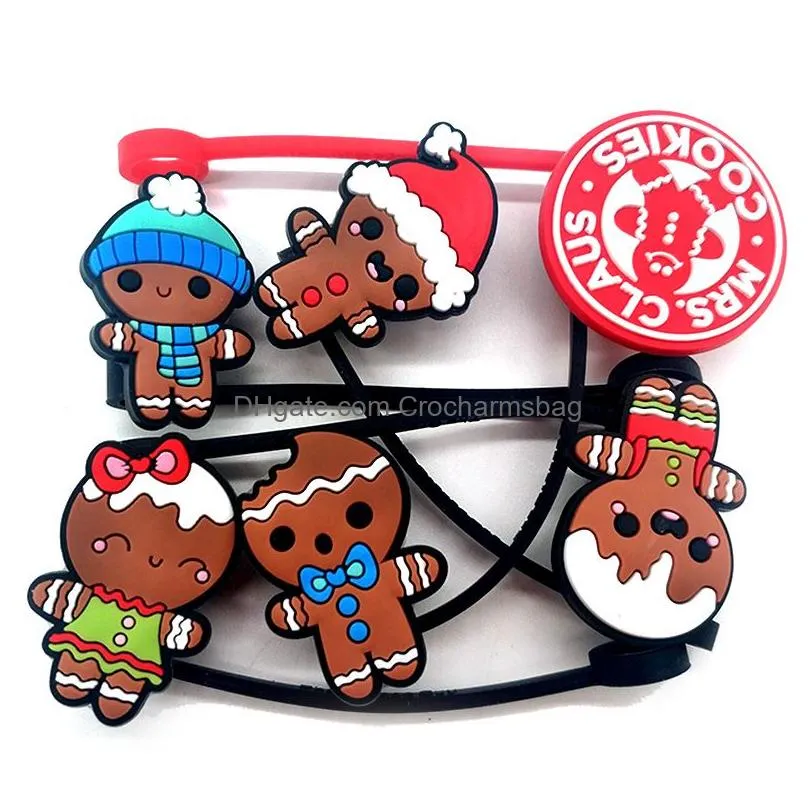 gingerbread man straw cover topper silicone accessories cover charms reusable splash proof drinking dust plug decorative DIY your own 8mm