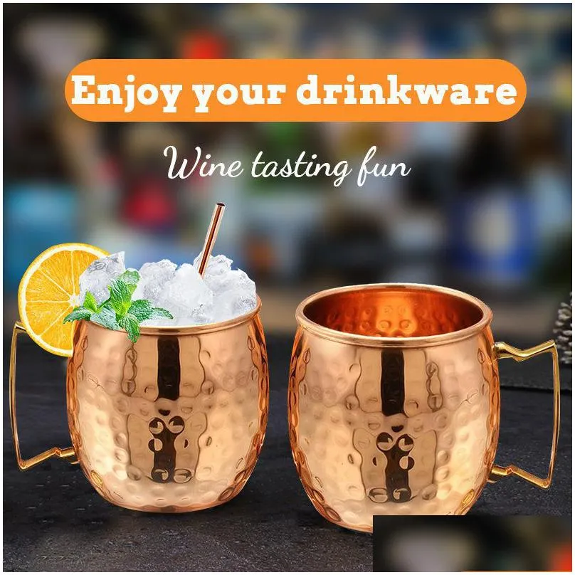 550ml 4 pcs 18 ounces hammered copper plated moscow mule mug beer cup coffee cup mug copper plated canecas mugs travel mug cx220513