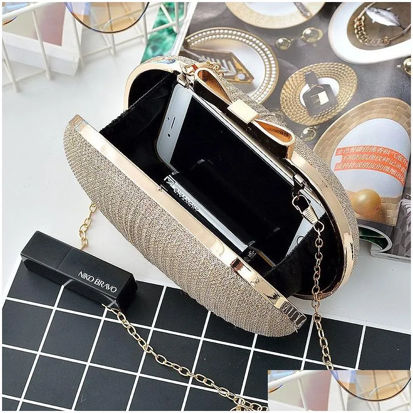 Handbags Golden Evening Clutch Bag Women Bags Wedding Shiny Bridal Metal Bow Clutches Bag Chain Shoulder