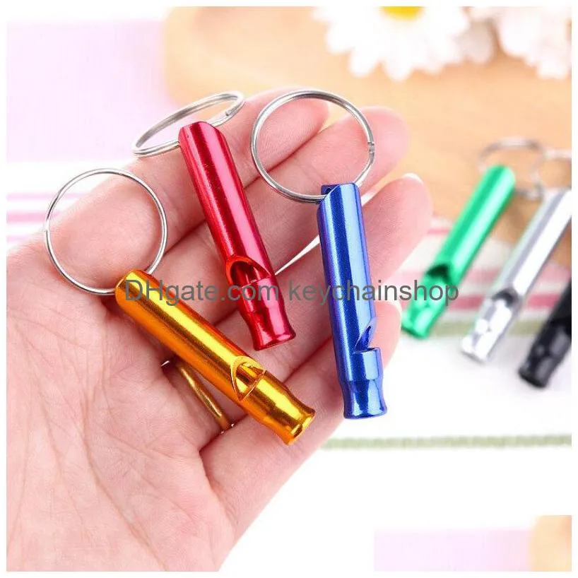 metal whistle keychains portable self defense keyrings rings holder fashion car key chains accessories outdoor camping survival mini tools