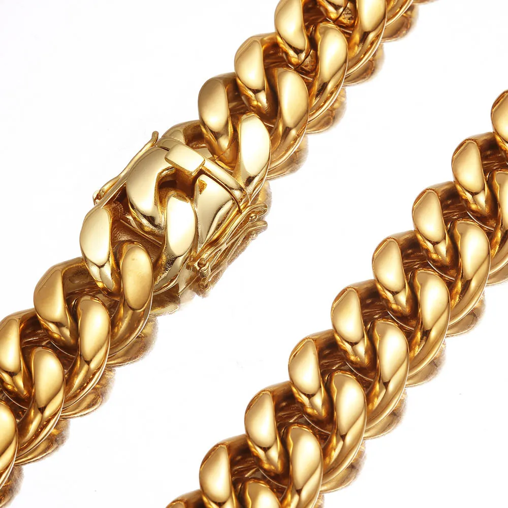 316L Stainless Steel  Cuban Link Chain Necklaces Bracelets Hip Hop High Polished 18K Gold Plated Cast Punk Jewelry Sets Choker Chains For Men Women 6mm-22mm