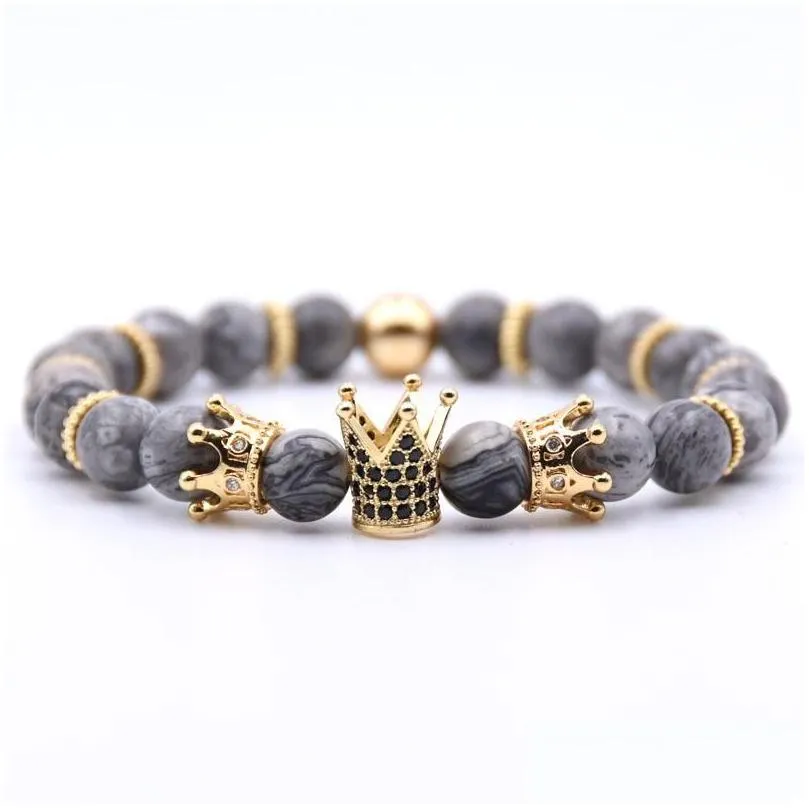 Jewelry multicolor support fba drop natural volcanic rock handmade beaded bracelet inlaid zircon crown fashion charm bracelet
