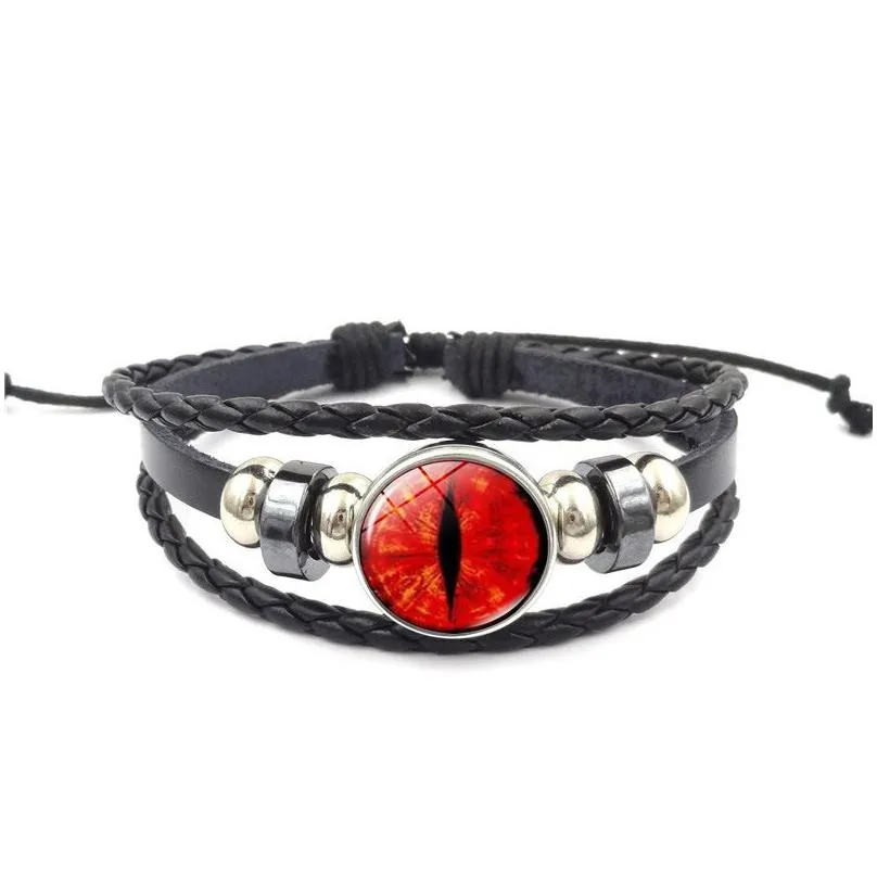 new dragon evil eye leather wrap bracelet 3d eyeball time gemstone glass cabochon snap buttons charm bracelets for women men fashion