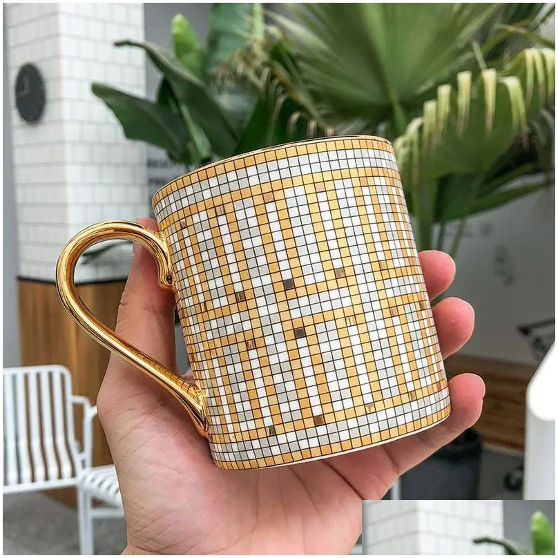 luxury design mosaic coffee mugs nordic ins hot gold painting ceramic water cups 350ml coffee mug cute cup mugs cx220513