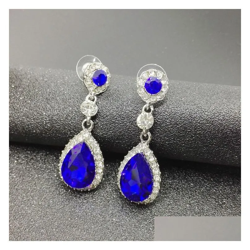 Fashion Bridal Jewelry Crystals Earrings Silver Rhinestones Long Drop Earring 5 Colors Wedding Gift