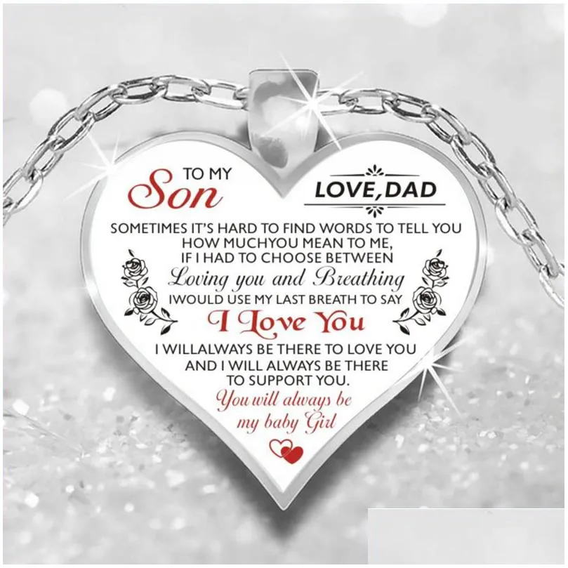 to my son love mom necklace for men women wife daughter dad granddaughter girls fiancée heart pendant chains fashion family jewelry