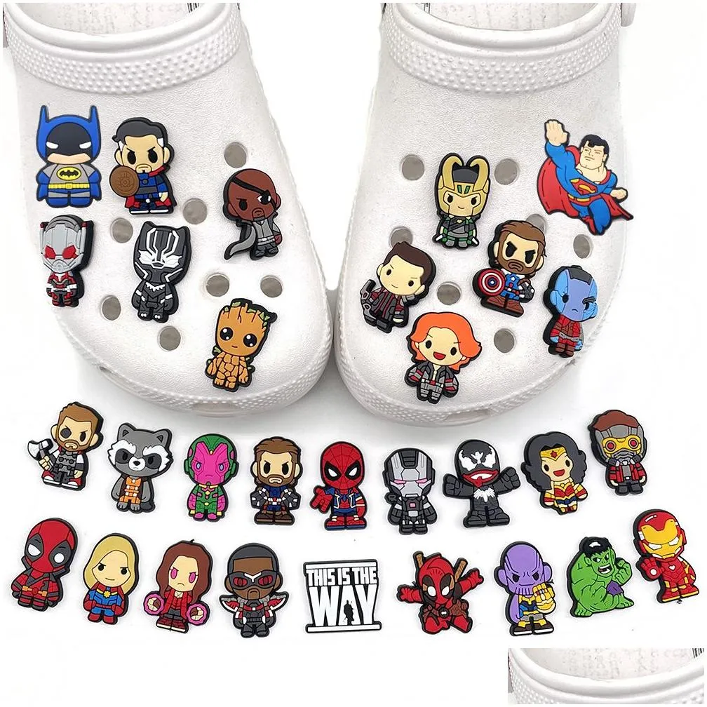 Anime charms wholesale childhood memories super hero man funny gift cartoon charms shoe accessories pvc decoration buckle soft rubber clog charms fast