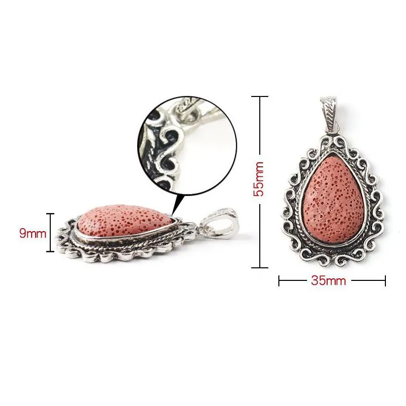 top quality lava rock pendant water drop essential oil diffuser natural volcanic stone charm for necklace making diy aromatherapy