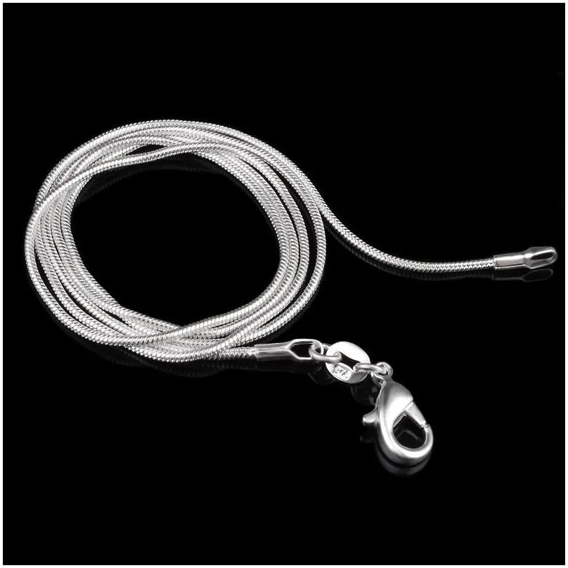 dhl free 1mm 925 sterling silver smooth snake chains choker necklace for women`s fashion jewelry in bulk 16 18 20 22 24 inch