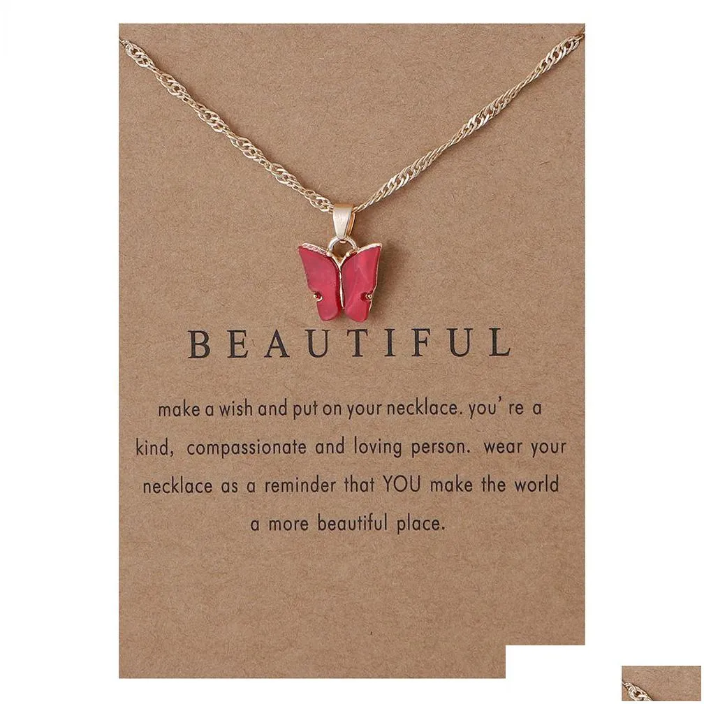 korean acrylic cute butterfly pendant necklace for women sweet animal statement necklace jewelry with gifts card