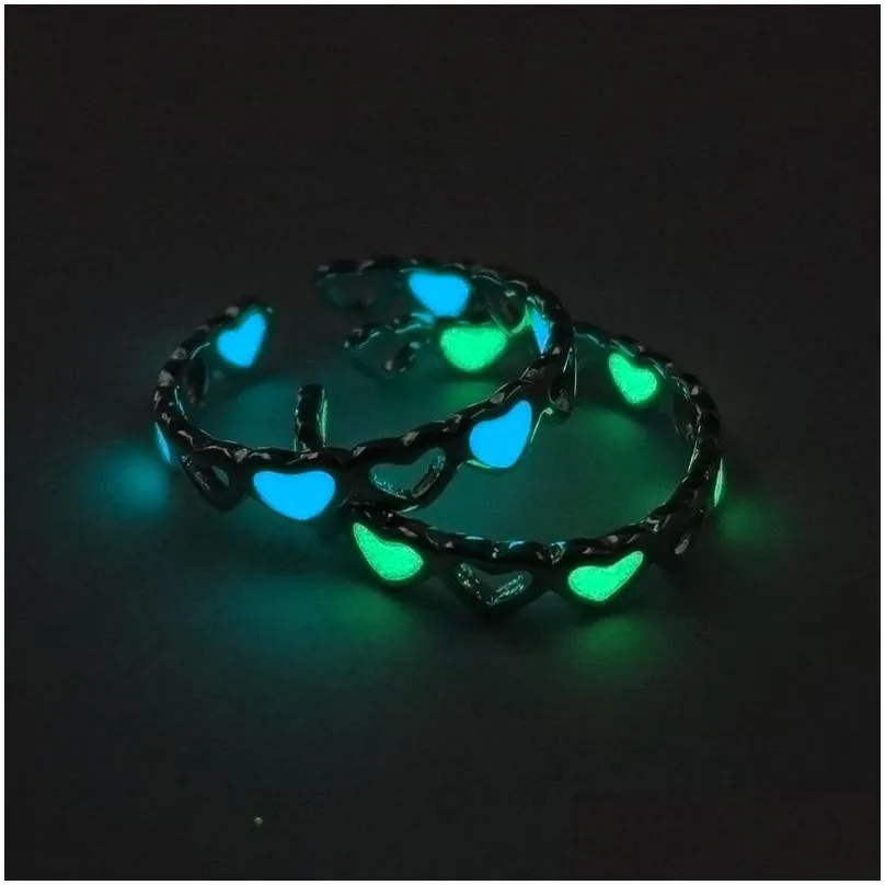 new luminous love heart open rings for women glow in the dark wedding finger ring fashion party jewelry gift