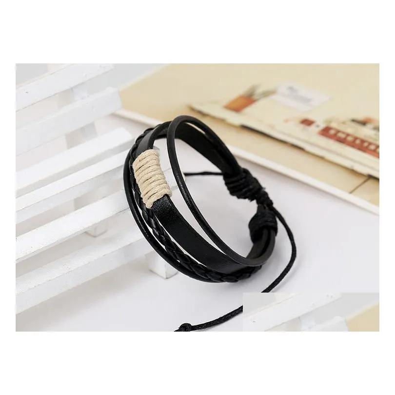 korean handmade woven leather cord bracelet mens multi-layered wrap adjustable wristband bangle for women fashion diy jewelry gift