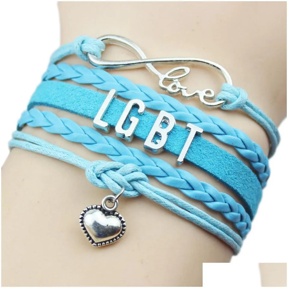 fashion lgbt gay lesbian leather wrap bracelets braided rope infinity love heart charm bangle for women men friendship diy jewelry in