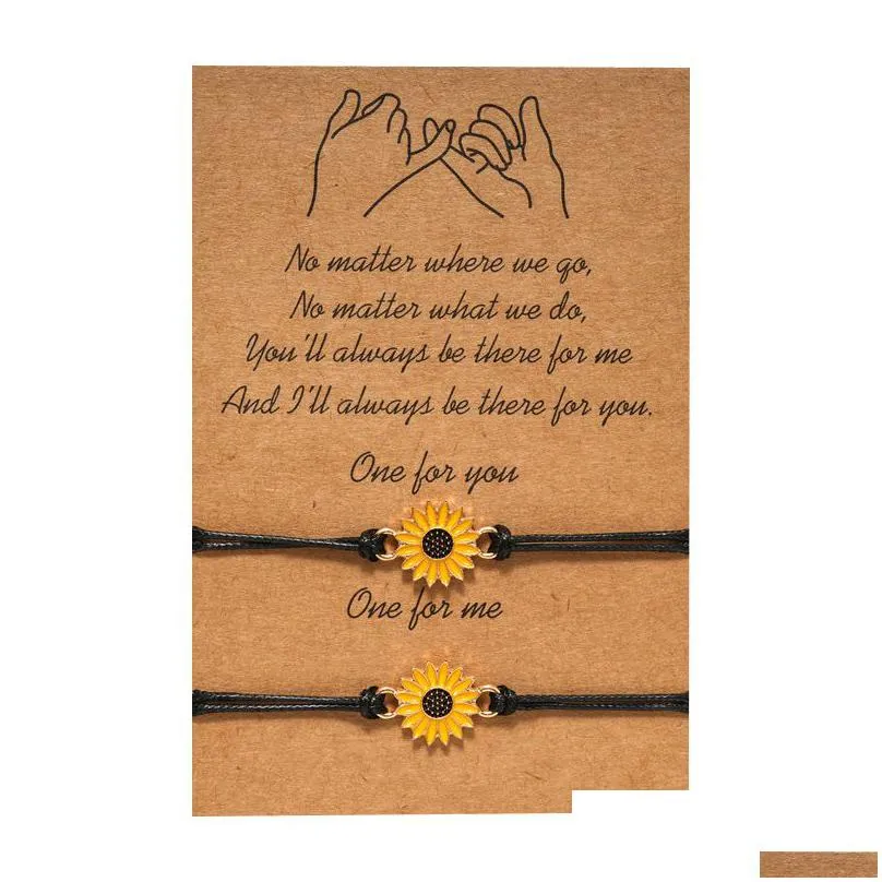 2pcs/set friendship couple bracelets for women men lava rock stone eye heart sunflowers charm rope string chains bangle wish jewelry