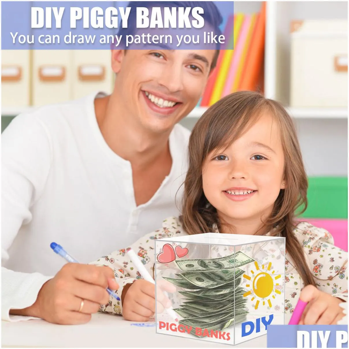 novelty items piggy bank durable acrylic saving money box transparent piggy bank cube saving box coins storage box for coin banknote tirelire