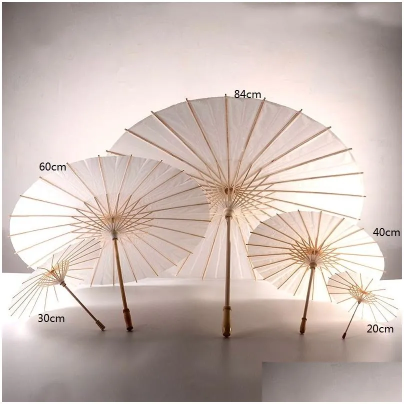 White Paper Umbrellas Bridal Wedding Parasols Chinese Style Mini Craft Umbrella DIY Painting