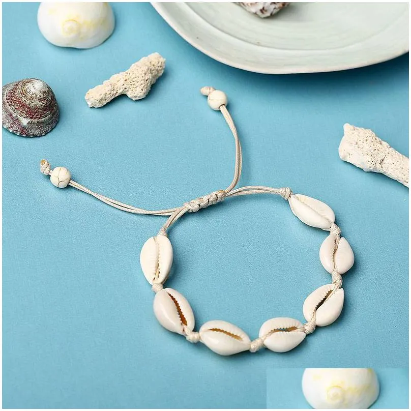 bohemian sea shell bracelet for women girls handmade string rope seashell chains men summer beach wrap bangle fashion boho jewelry
