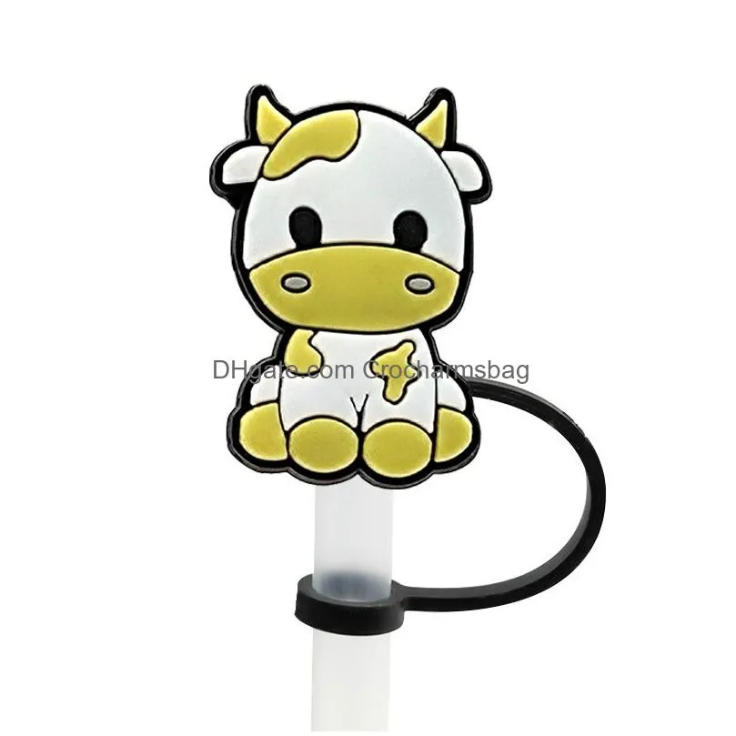 cute cow straw cover topper silicone accessories cover charms reusable splash proof drinking dust plug decorative DIY your own 8mm