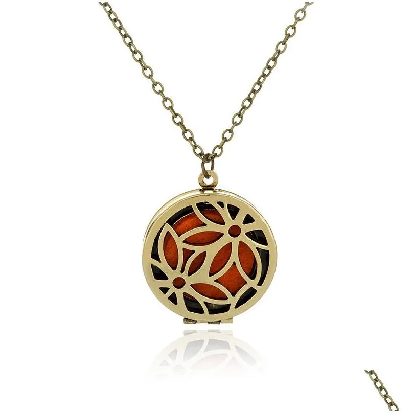fashion double lotus pendant  oil diffuser necklaces for women open hollow perfume locket aromatherapy jewelry gift