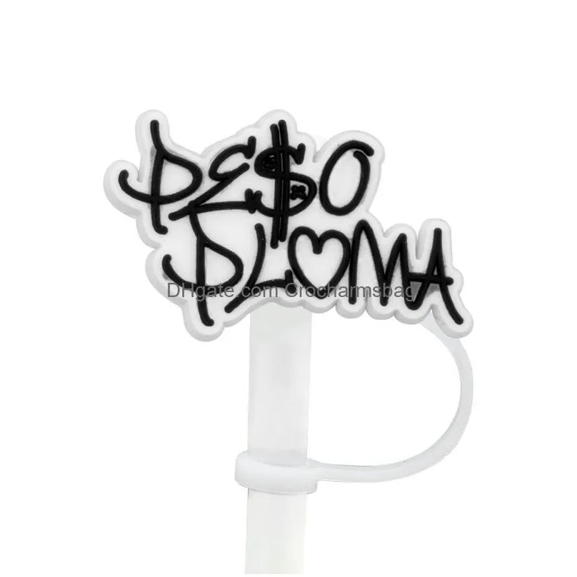 Custom peso pluma soft silicone straw toppers accessories cover charms Reusable Splash Proof drinking dust plug decorative 8mm straw party