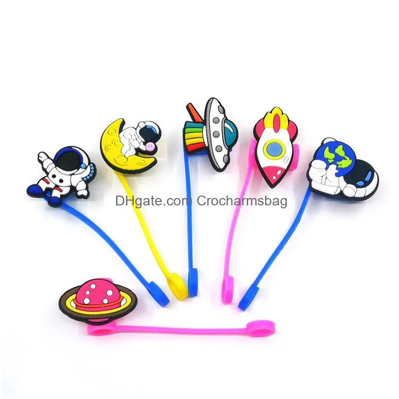 Custom Space Car silicone straw toppers accessories cover charms Reusable Splash Proof drinking dust plug decorative 8mm straw party