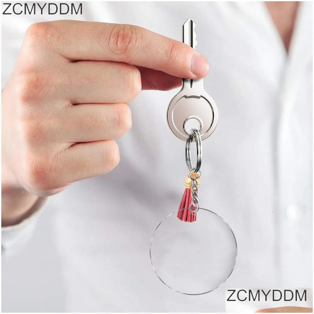 other event party supplies 120pcs acrylic clear circle discs keychain set round acrylic keychain blank leather tassel pendant jump rings diy keychain