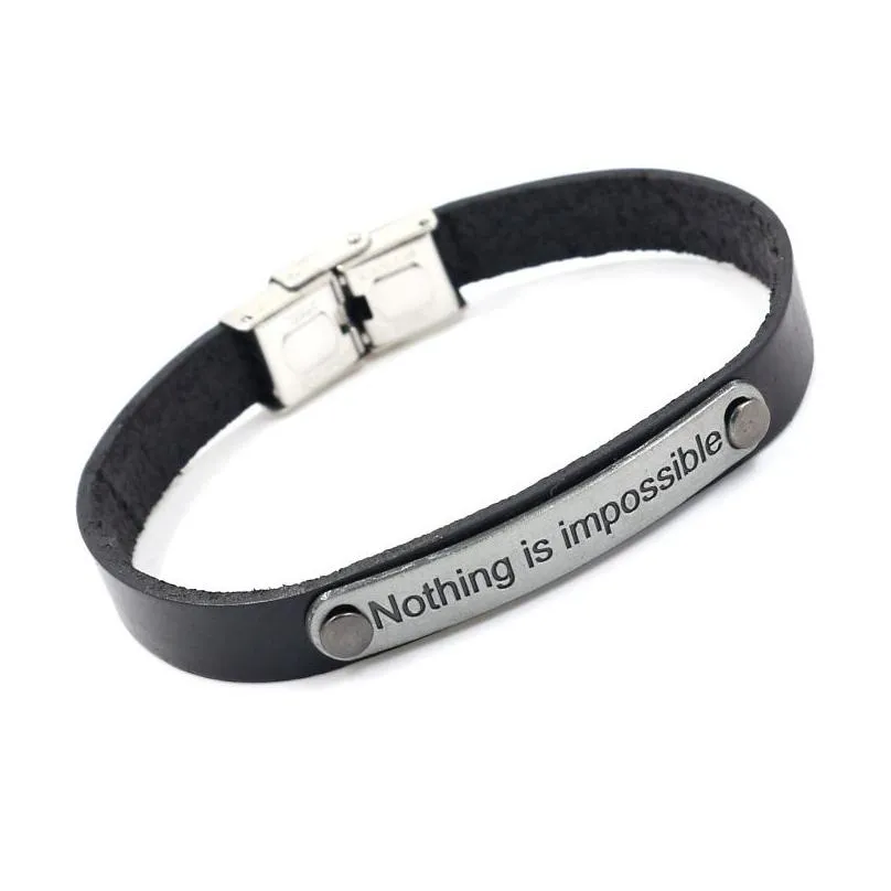 nothing is impossible inspirational bracelets for women men unisex letter charm leather wristband bangle fashion jewelry gift