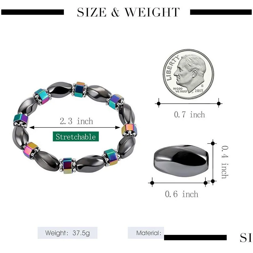 2019 rainbow magnetic hematite bracelet for women power healthy black gallstone beads chains bangle men s fashion handmade jewelry