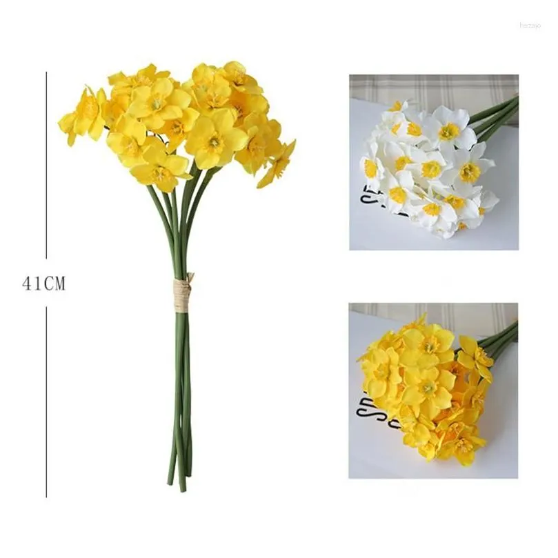 Decorative Flowers Daffodils Simulation Flower Bouquet High-grade Arrangement Living Room Desktop Floral Home Decoration Fake