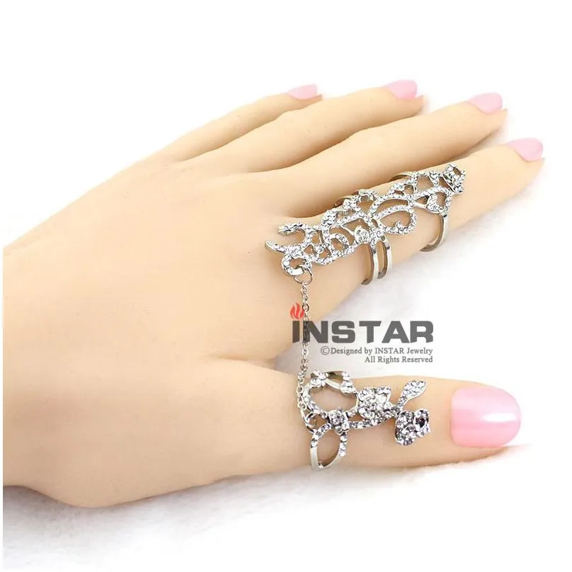 2016 new gothic punk rock rhinestone cross knuckle joint armor long full adjustable finger rings gift for women girl fashion jewelry