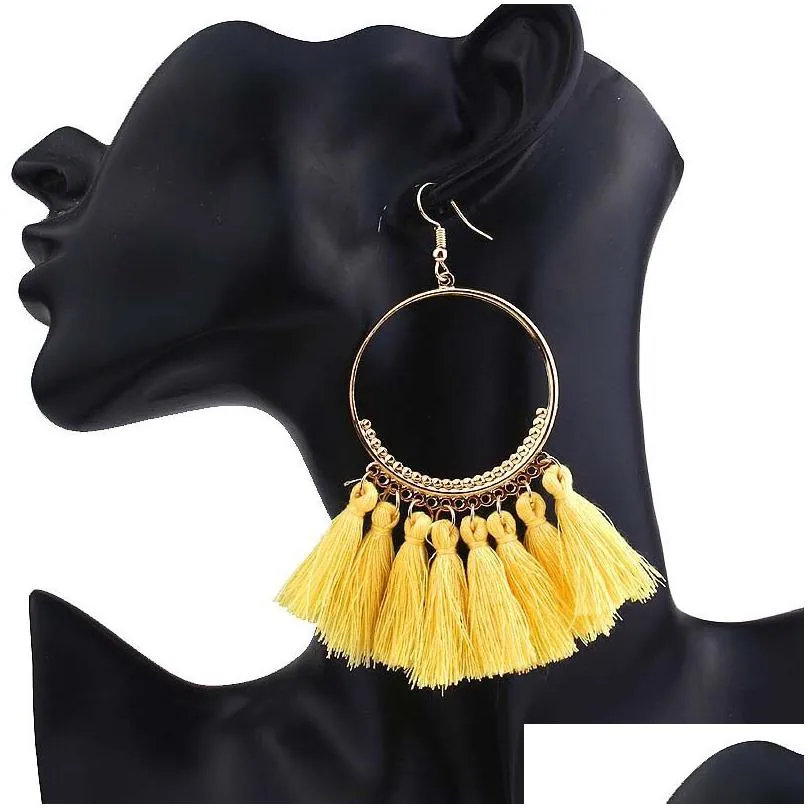 bohemian ethnic fringe tassel dangle earrings for women large big round long statement drop earring girls fashion boho jewelry gift