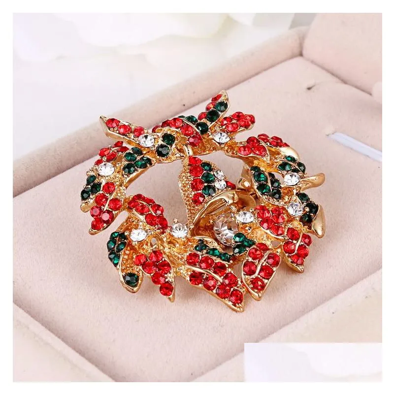 fashion christmas jewelry women brooches luxury crystal rhinestone small bell garland brooches pin for christmas gift wholesale in