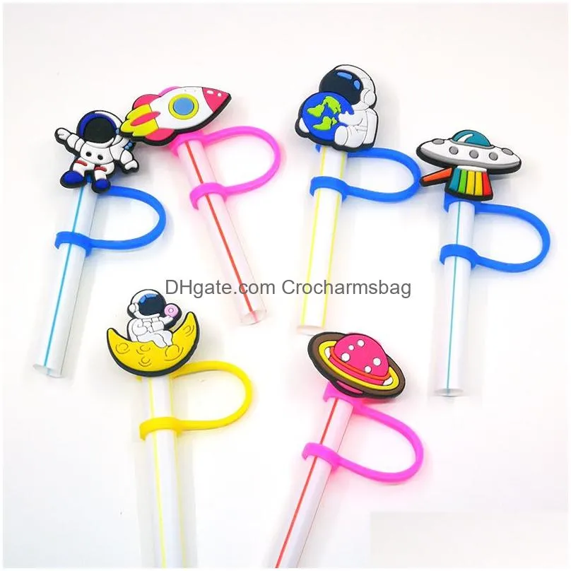 Custom Space Car silicone straw toppers accessories cover charms Reusable Splash Proof drinking dust plug decorative 8mm straw party