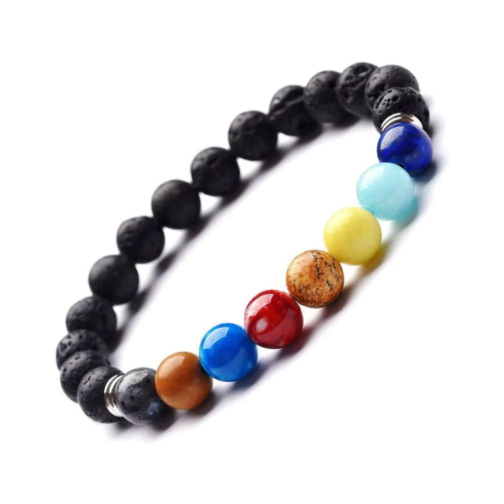 eight planets natural stone beads chain bracelets for women men lovers galaxy solar system lava rock yoga chakra charm bangle diy