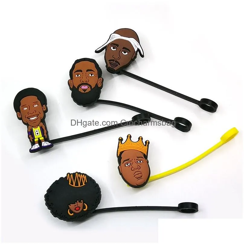 Custom soft Black Lives Matter silicone straw toppers accessories cover charms Reusable Splash Proof drinking dust plug decorative 8mm straw party