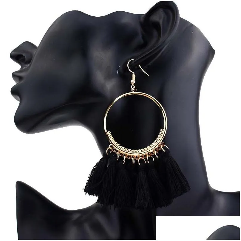 bohemian ethnic fringe tassel dangle earrings for women large big round long statement drop earring girls fashion boho jewelry gift