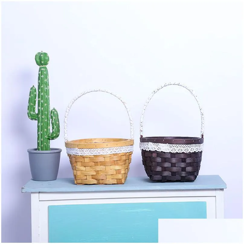 handmade woven flower hand basket home kitchen garden vegetable storage container planter holder wedding party