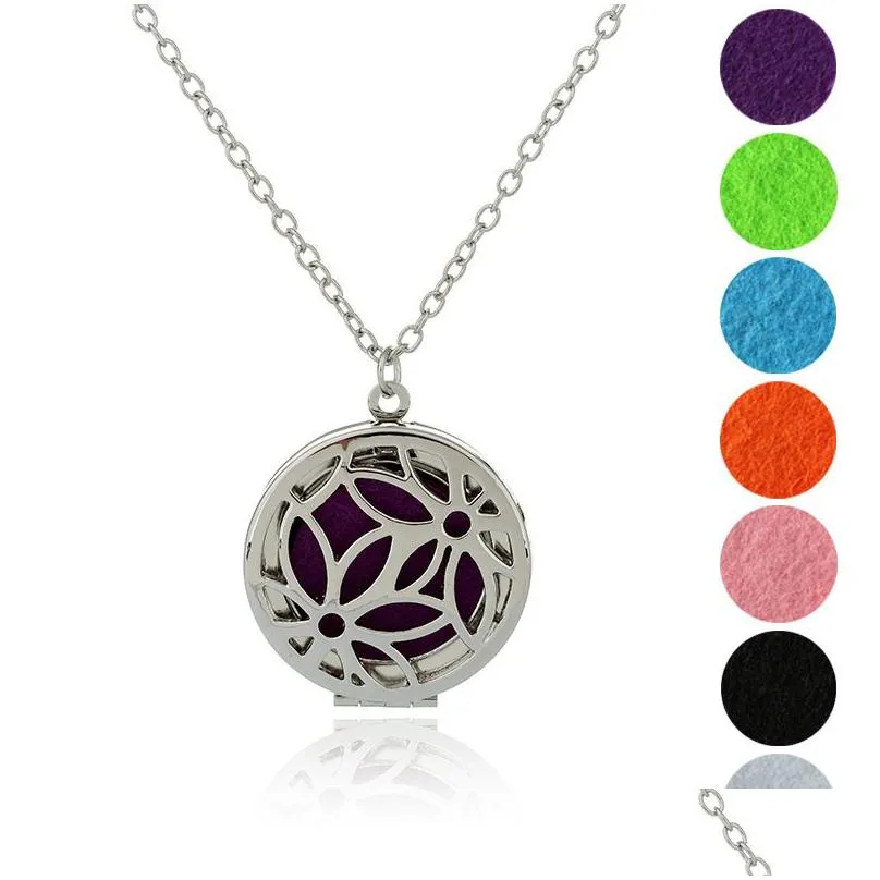 fashion double lotus pendant  oil diffuser necklaces for women open hollow perfume locket aromatherapy jewelry gift