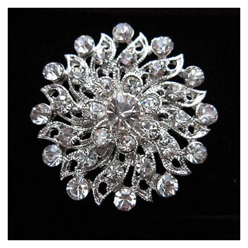 Jewelry Sparkly Silver Plated Clear Rhinestone Crystal Flower Diamante Brooch Bouquet Party Pins