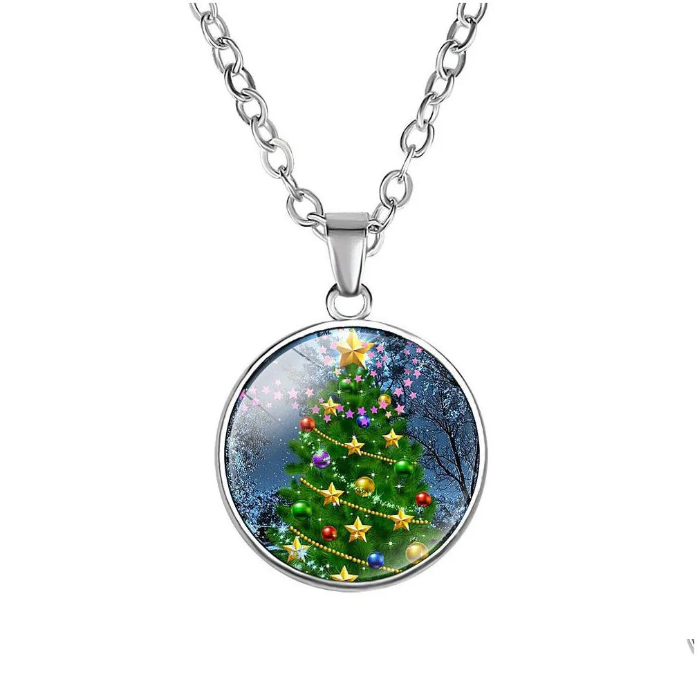 fashion merry christmas cartoon necklace for women men kids reindeer tree santa claus bell snowman pendant chains festival jewelry